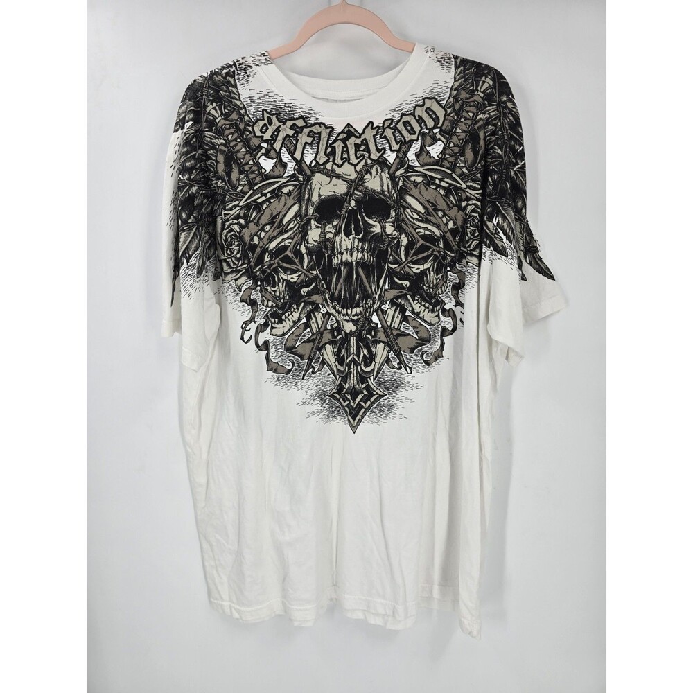Affliction Immortal Scream Raglan Hood Size 2X White Skull Short Sleeve Y2K
